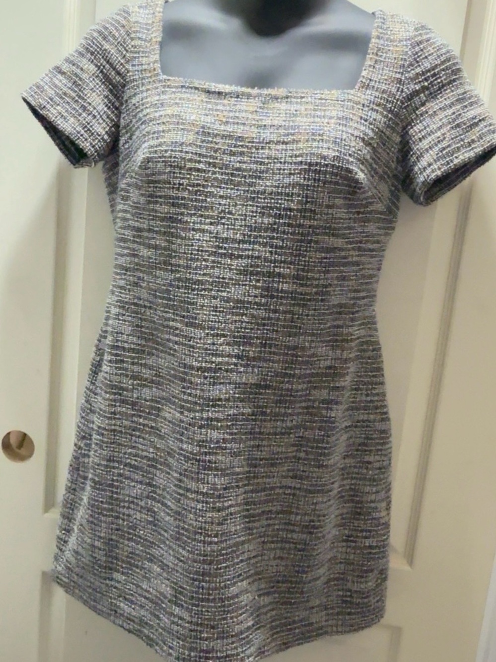 Calvin Klein Gray Multi Tweed Square-Neck Midi Dress